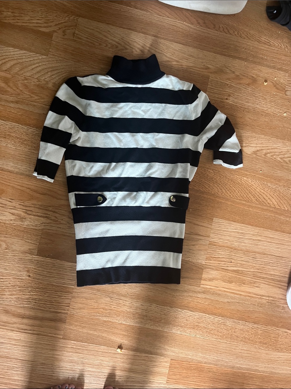 Black & White Striped Turtleneck Top